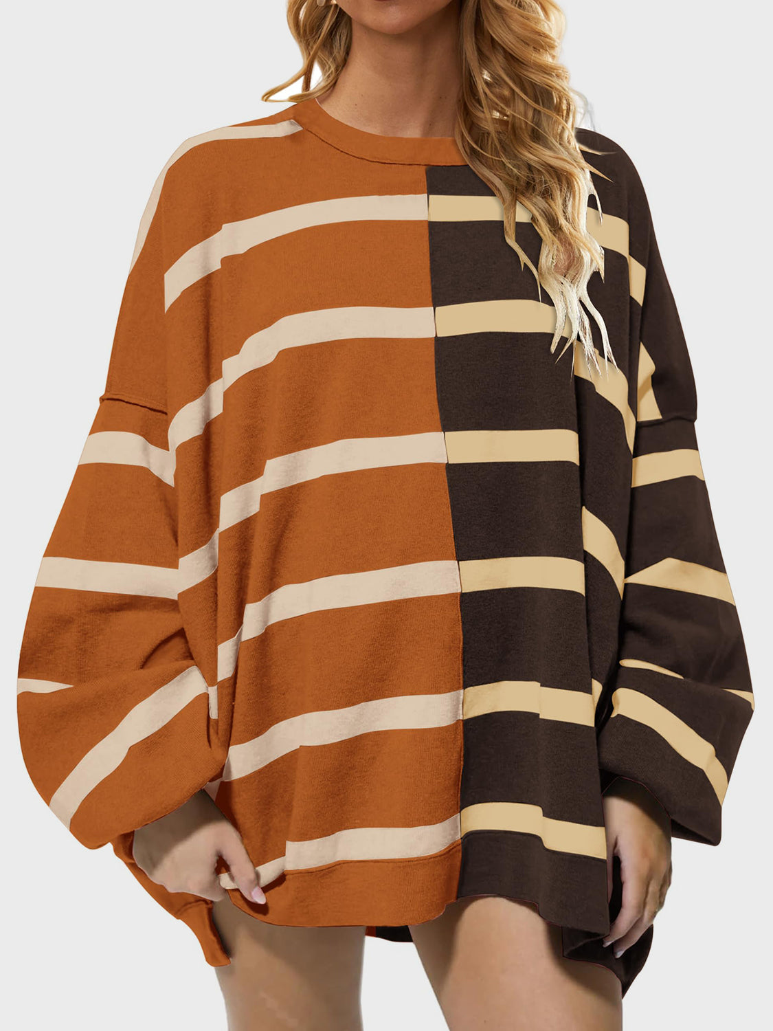 Striped Round Neck Long Sleeve Sweater-TOPS / DRESSES-[Adult]-[Female]-2022 Online Blue Zone Planet