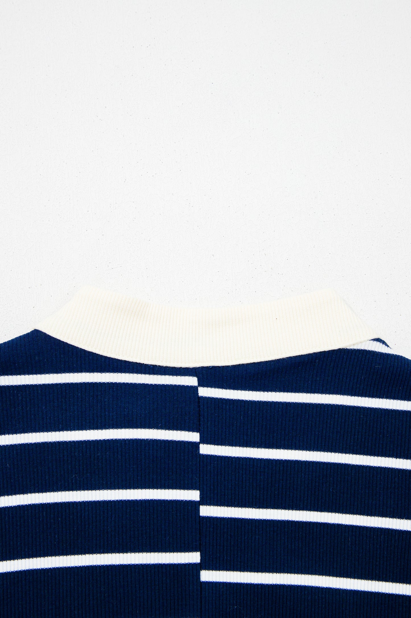 Blue Stripe Stand Collar V Neck Elastic Cuffs Half Sleeve Dolman Top-Tops/Tops & Tees-[Adult]-[Female]-2022 Online Blue Zone Planet