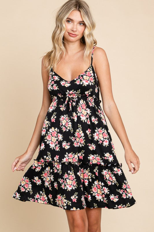 Culture Code Full Size Floral Frill Cami Dress-TOPS / DRESSES-[Adult]-[Female]-Black-S-2022 Online Blue Zone Planet