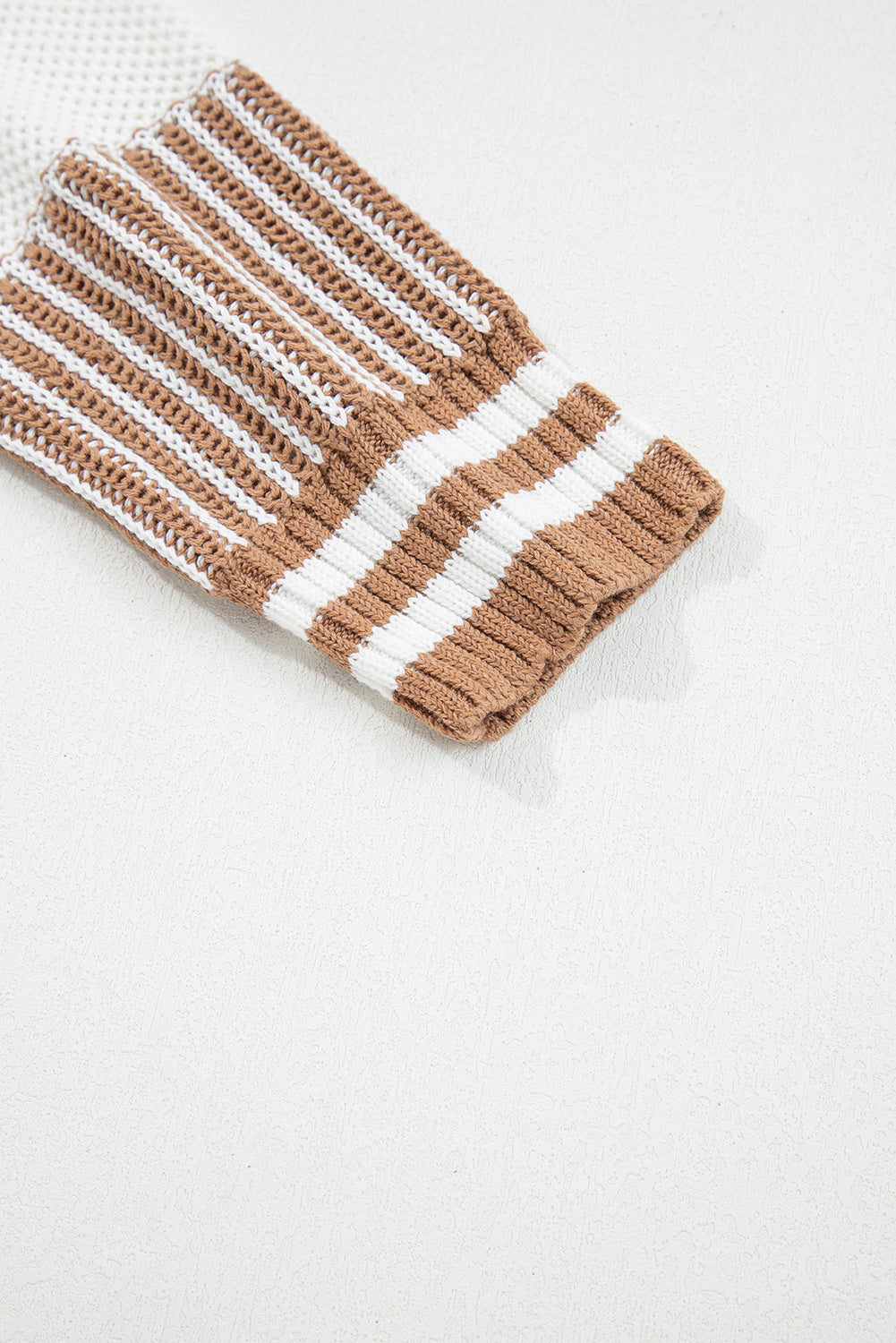 Khaki Two Tone Striped Patchwork Drop Shoulder Loose Sweater-Sweaters & Cardigans/Sweaters-[Adult]-[Female]-2022 Online Blue Zone Planet