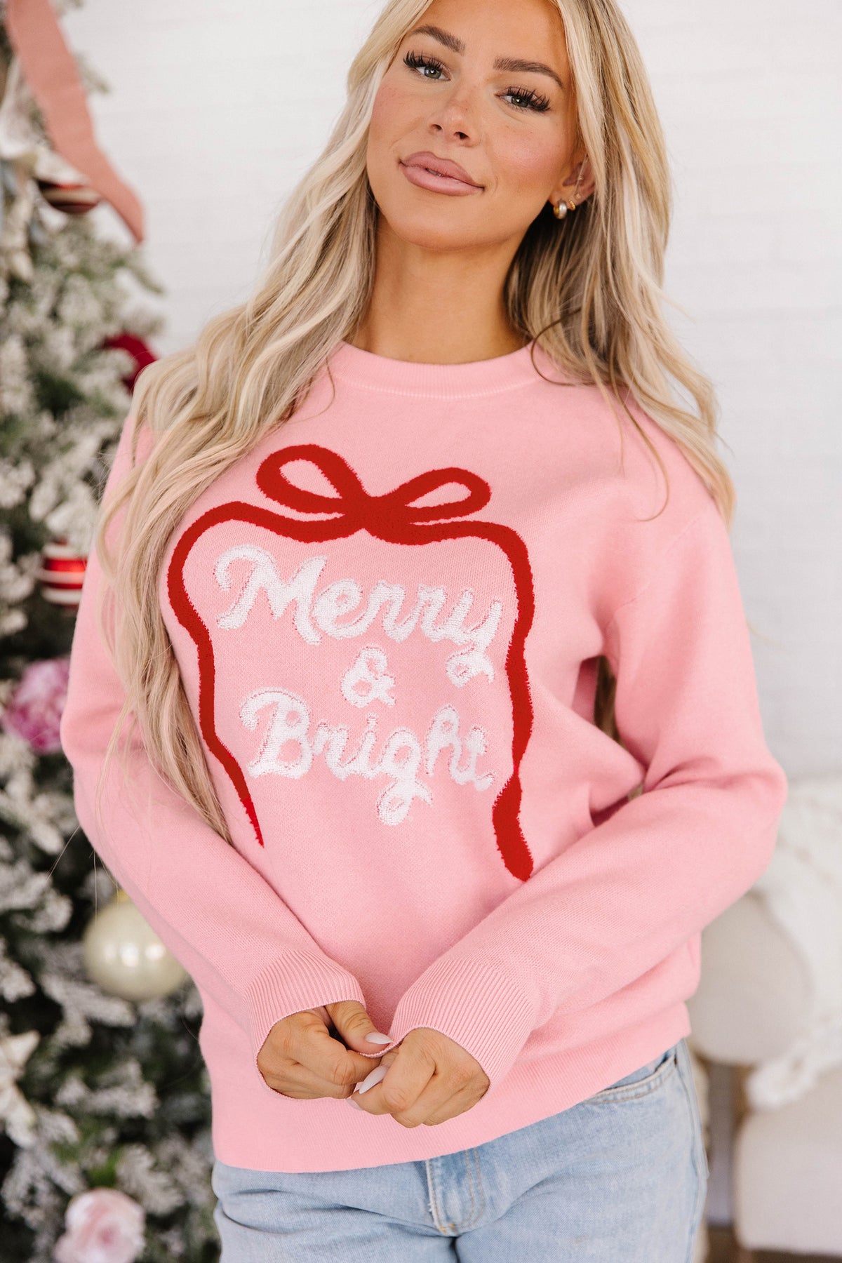 Gossamer Pink Drop Shoulder Round Neck Towel Embroidery Slogan Pullover Sweater-TOPS / DRESSES-[Adult]-[Female]-2022 Online Blue Zone Planet