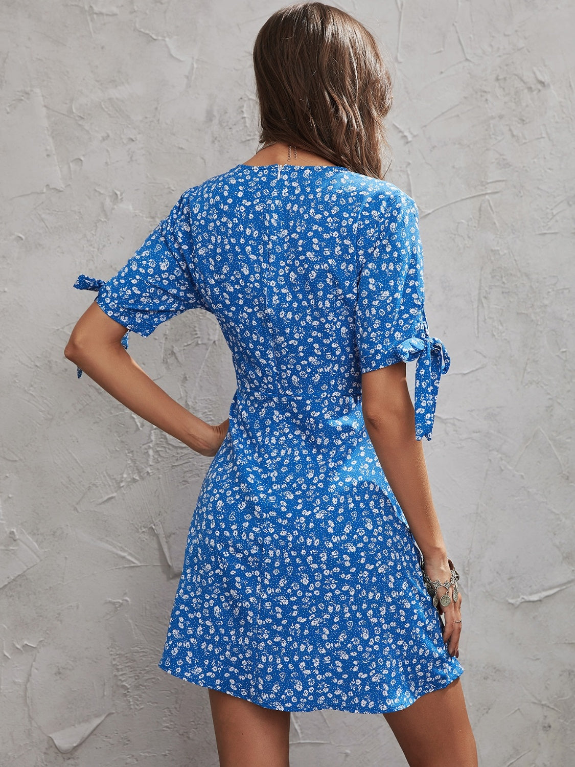 Honey Printed Surplice Short Sleeve Mini Dress-TOPS / DRESSES-[Adult]-[Female]-2022 Online Blue Zone Planet