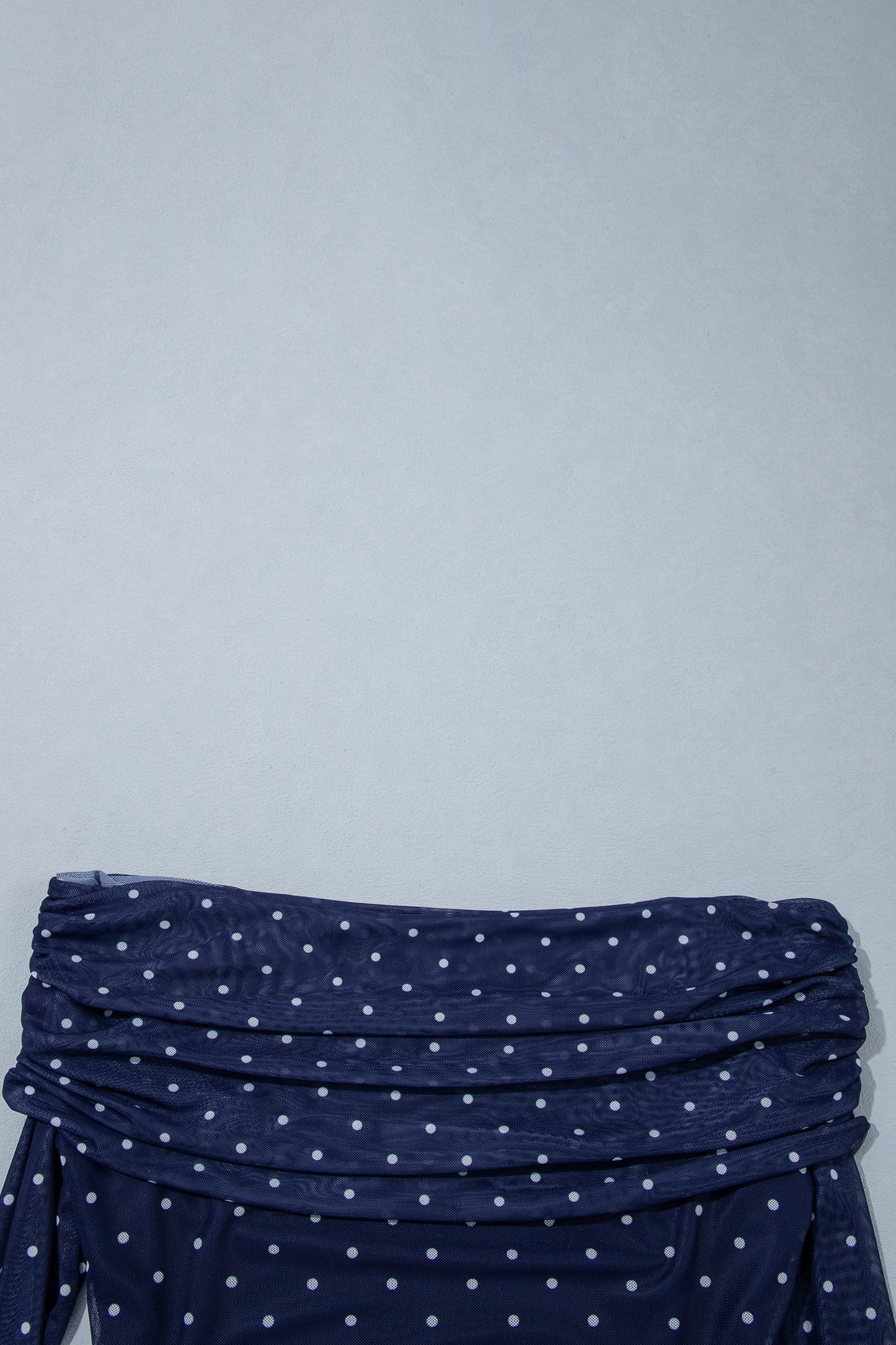 Blue Off Shoulder Polka Dot Mesh Long Sleeve Sheath Top-Tops/Long Sleeve Tops-[Adult]-[Female]-2022 Online Blue Zone Planet