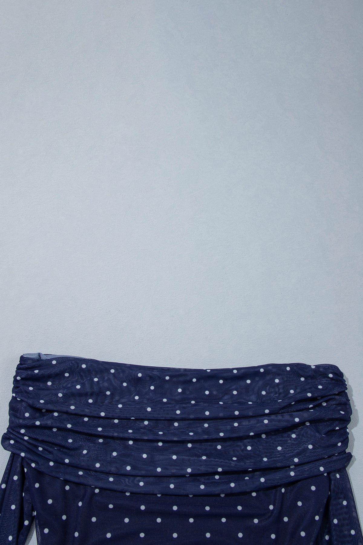 Blue Off Shoulder Polka Dot Mesh Long Sleeve Sheath Top-Tops/Long Sleeve Tops-[Adult]-[Female]-2022 Online Blue Zone Planet