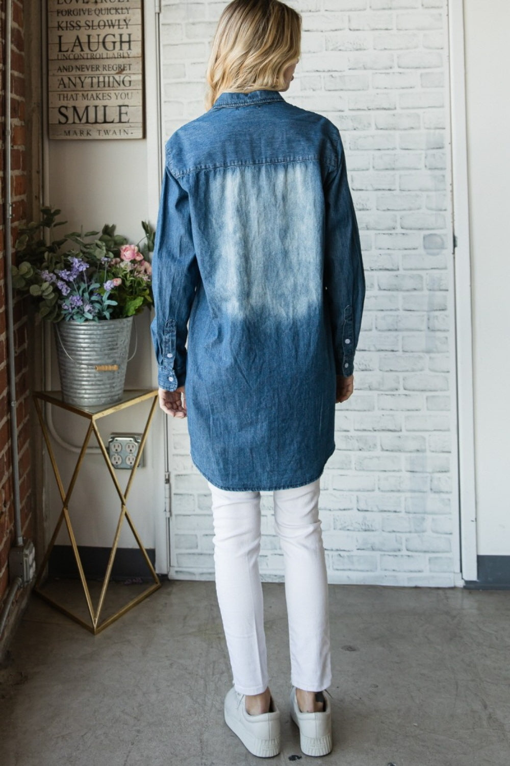 Blue Zone Planet | Veveret Pocketed Button Up Washed Denim Shirt-TOPS / DRESSES-[Adult]-[Female]-2022 Online Blue Zone Planet