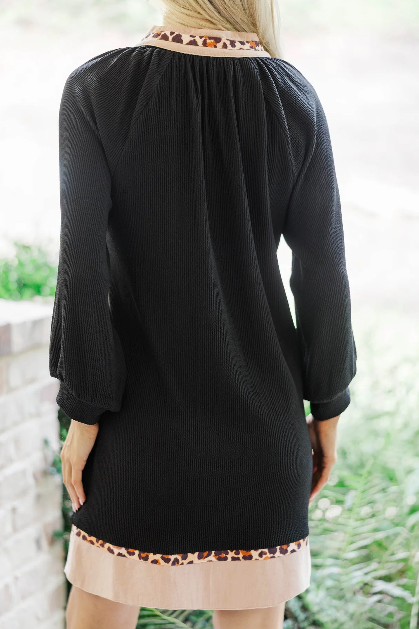 Black Contrast Color Block Leopard Trim Plus Size Ribbed Dress-TOPS / DRESSES-[Adult]-[Female]-2022 Online Blue Zone Planet