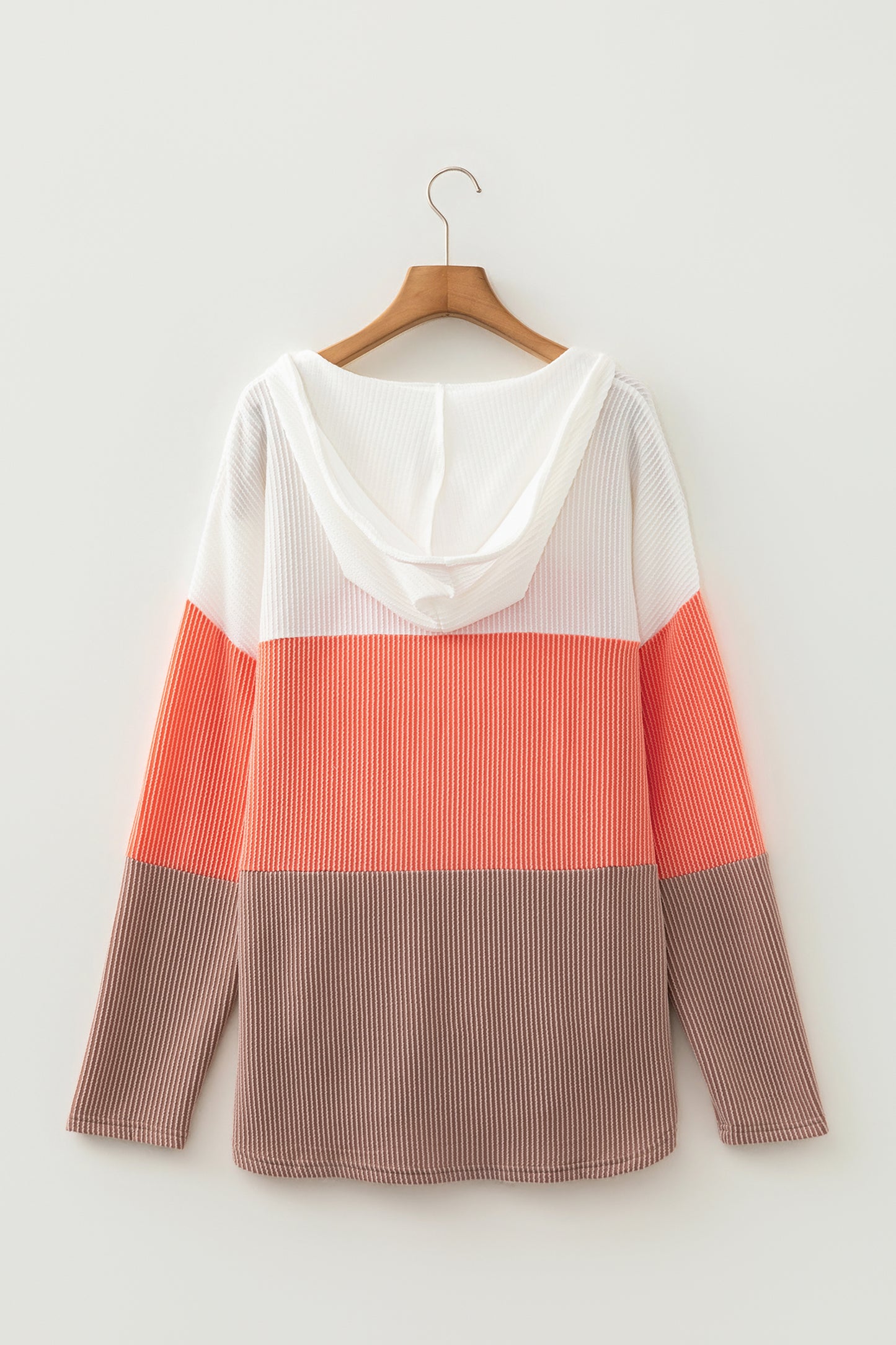 Gold Flame Ribbed Colorblock Hooded Pullover Long Sleeve Top-Tops / Dresses-[Adult]-[Female]-2022 Online Blue Zone Planet