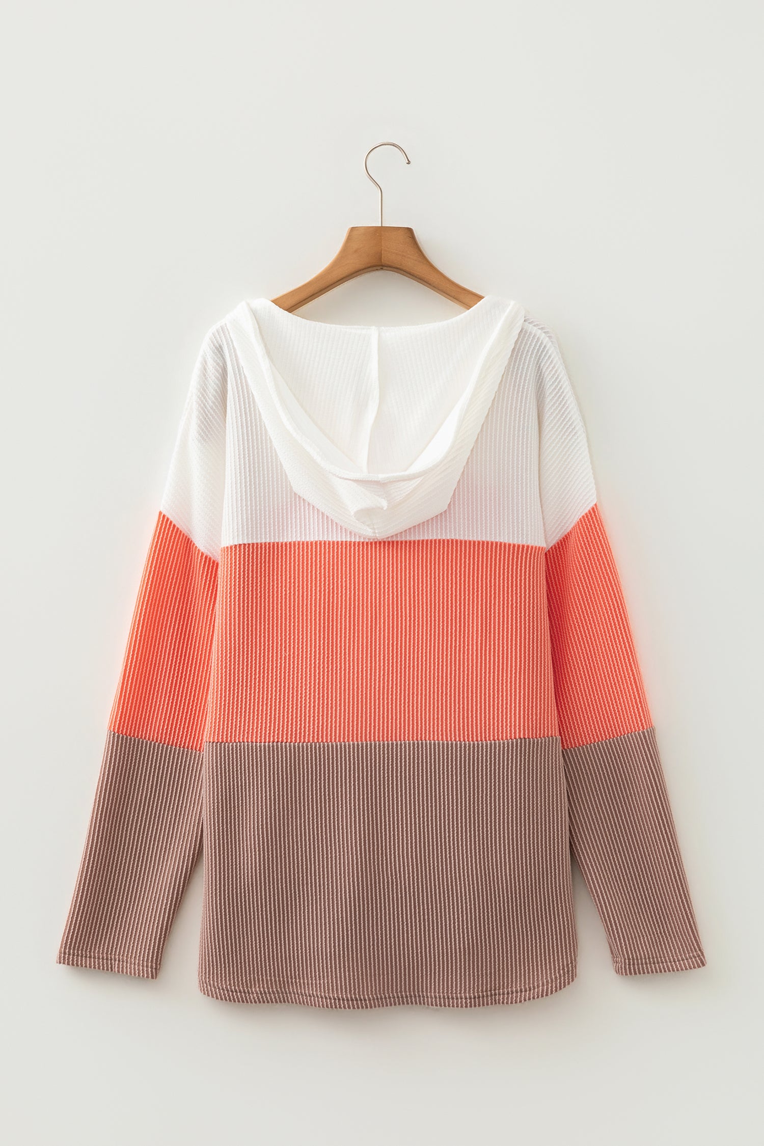 Gold Flame Ribbed Colorblock Hooded Pullover Long Sleeve Top-Tops / Dresses-[Adult]-[Female]-2022 Online Blue Zone Planet