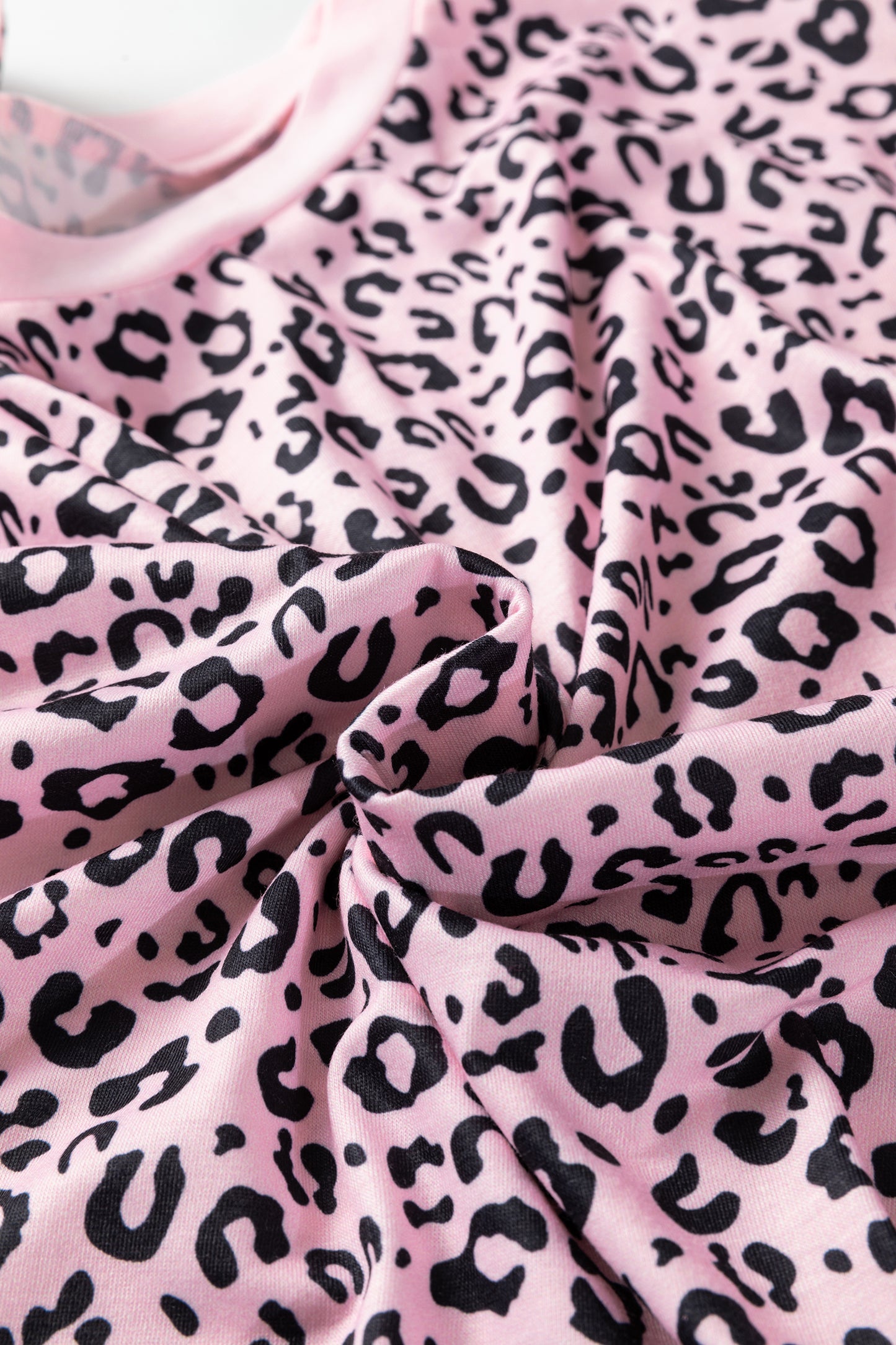 Pink Leopard Striped Patchwork Side Slit Loose Short Sleeve Top