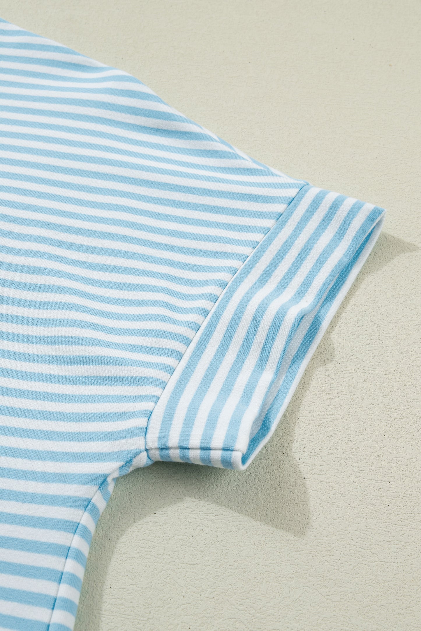 Pink Stripe Cuffed Sleeve Contrast Mock Neck Tee Casual 2pcs Short Set-Two Piece Sets/Short Sets-[Adult]-[Female]-2022 Online Blue Zone Planet