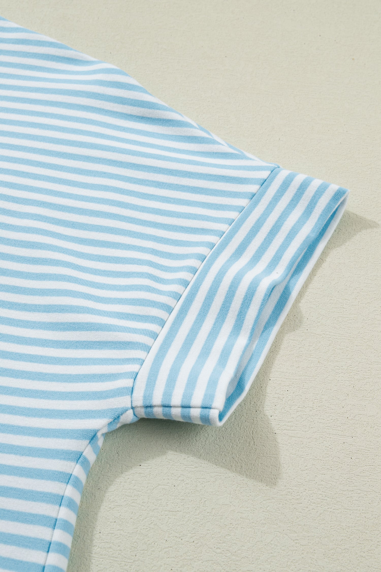 Pink Stripe Cuffed Sleeve Contrast Mock Neck Tee Casual 2pcs Short Set-Two Piece Sets/Short Sets-[Adult]-[Female]-2022 Online Blue Zone Planet
