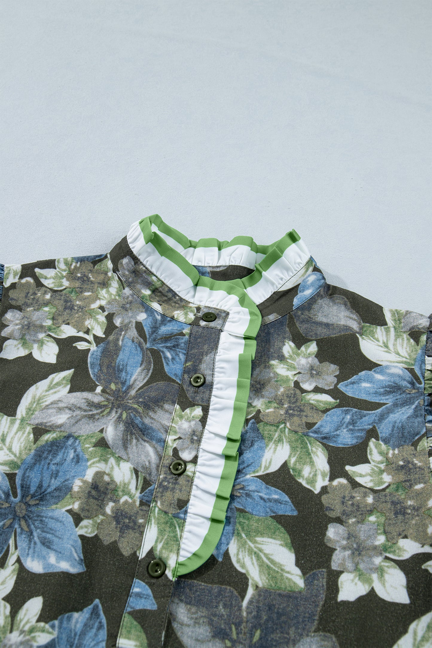 Green Ruffled Short Sleeve Floral Summer Blouse-Tops/Blouses & Shirts-[Adult]-[Female]-2022 Online Blue Zone Planet