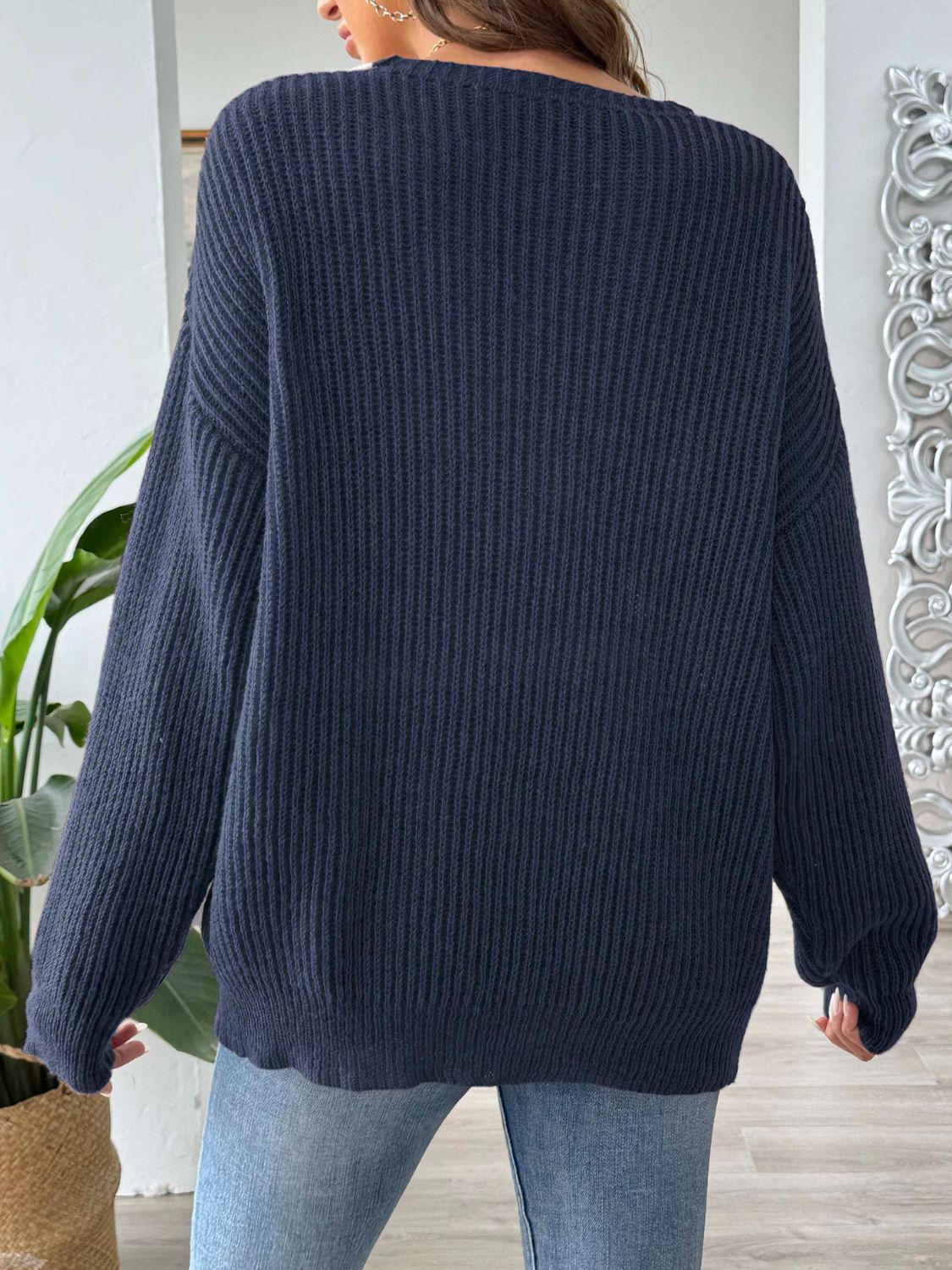 Contrast Dropped Shoulder Long Sleeve Sweater-TOPS / DRESSES-[Adult]-[Female]-2022 Online Blue Zone Planet