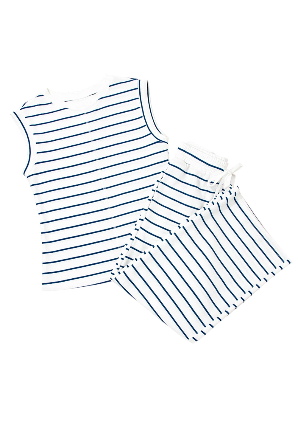 Sail Blue Casual Wide Leg 2pcs Pants Set-Two Piece Sets/Pant Sets-[Adult]-[Female]-2022 Online Blue Zone Planet