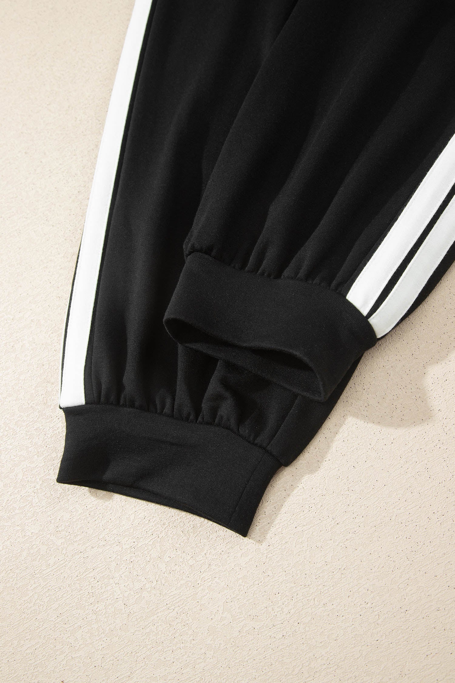 Black Varsity Striped Detail Loose Tee Jogger Pants 2pcs Outfit-Two Piece Sets/Pant Sets-[Adult]-[Female]-2022 Online Blue Zone Planet