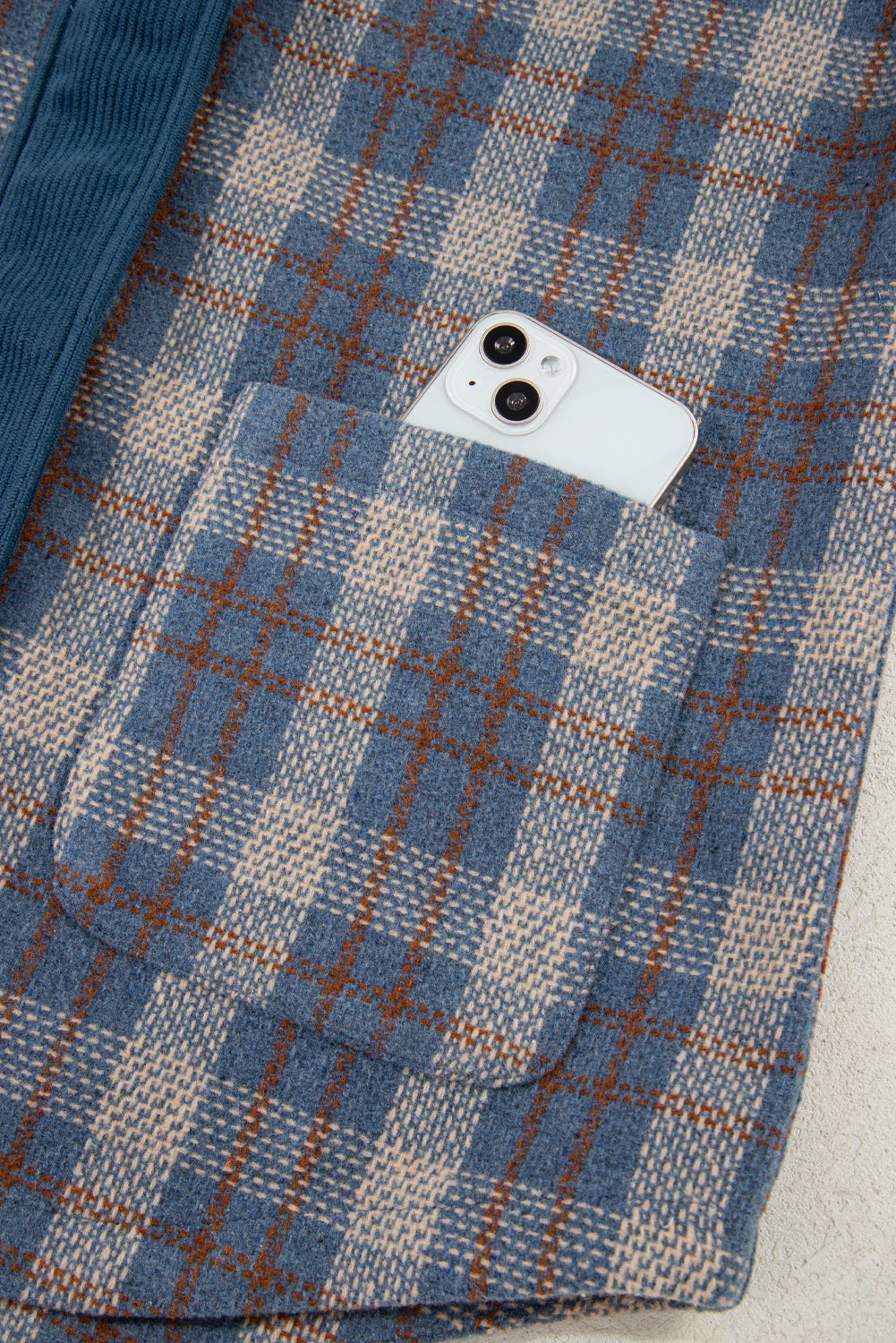 Gray Plaid Corduroy Patchwork Collared Zip Up Snap Button Jacket-Outerwear/Plaid Shackets-[Adult]-[Female]-2022 Online Blue Zone Planet