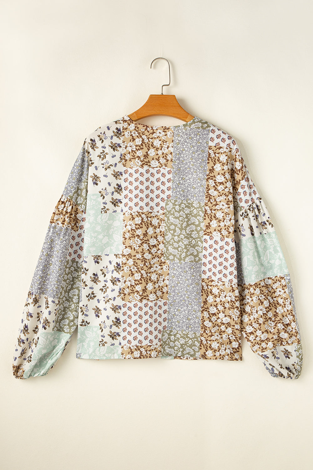 Multicolor Floral Patchwork Print Long Puff Sleeve Shirt-Tops/Blouses & Shirts-[Adult]-[Female]-2022 Online Blue Zone Planet