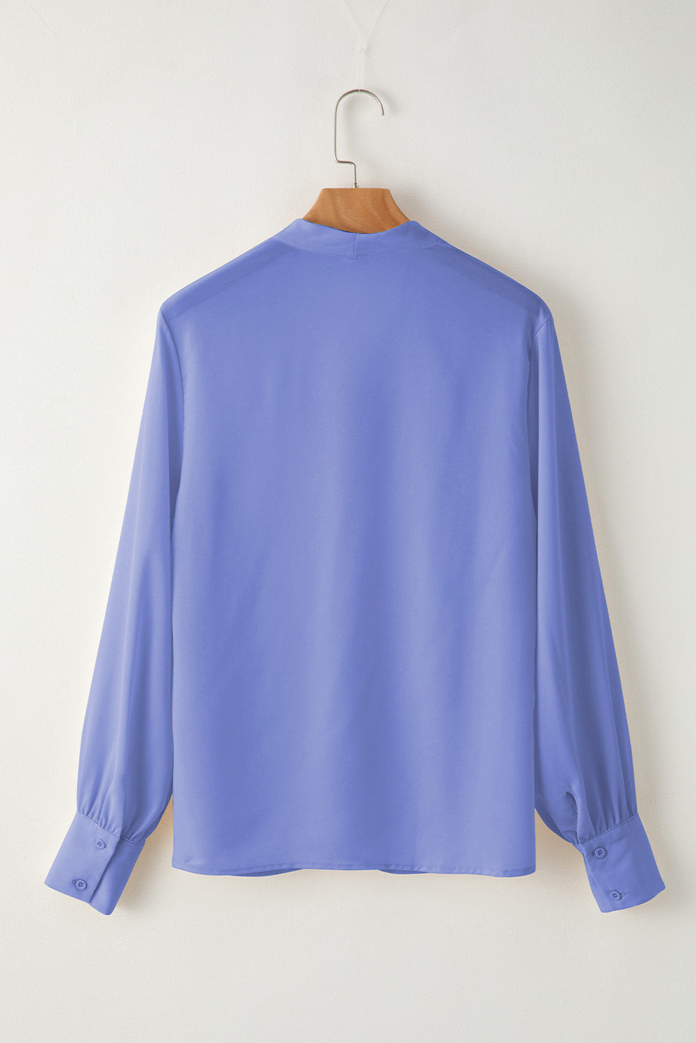 Sky Blue Solid Color V Neck Breezy Long Sleeve Blouse-Tops/Blouses & Shirts-[Adult]-[Female]-2022 Online Blue Zone Planet