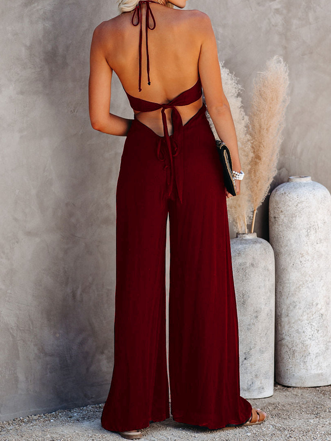 Halter Neck Wide Leg Jumpsuit-TOPS / DRESSES-[Adult]-[Female]-2022 Online Blue Zone Planet