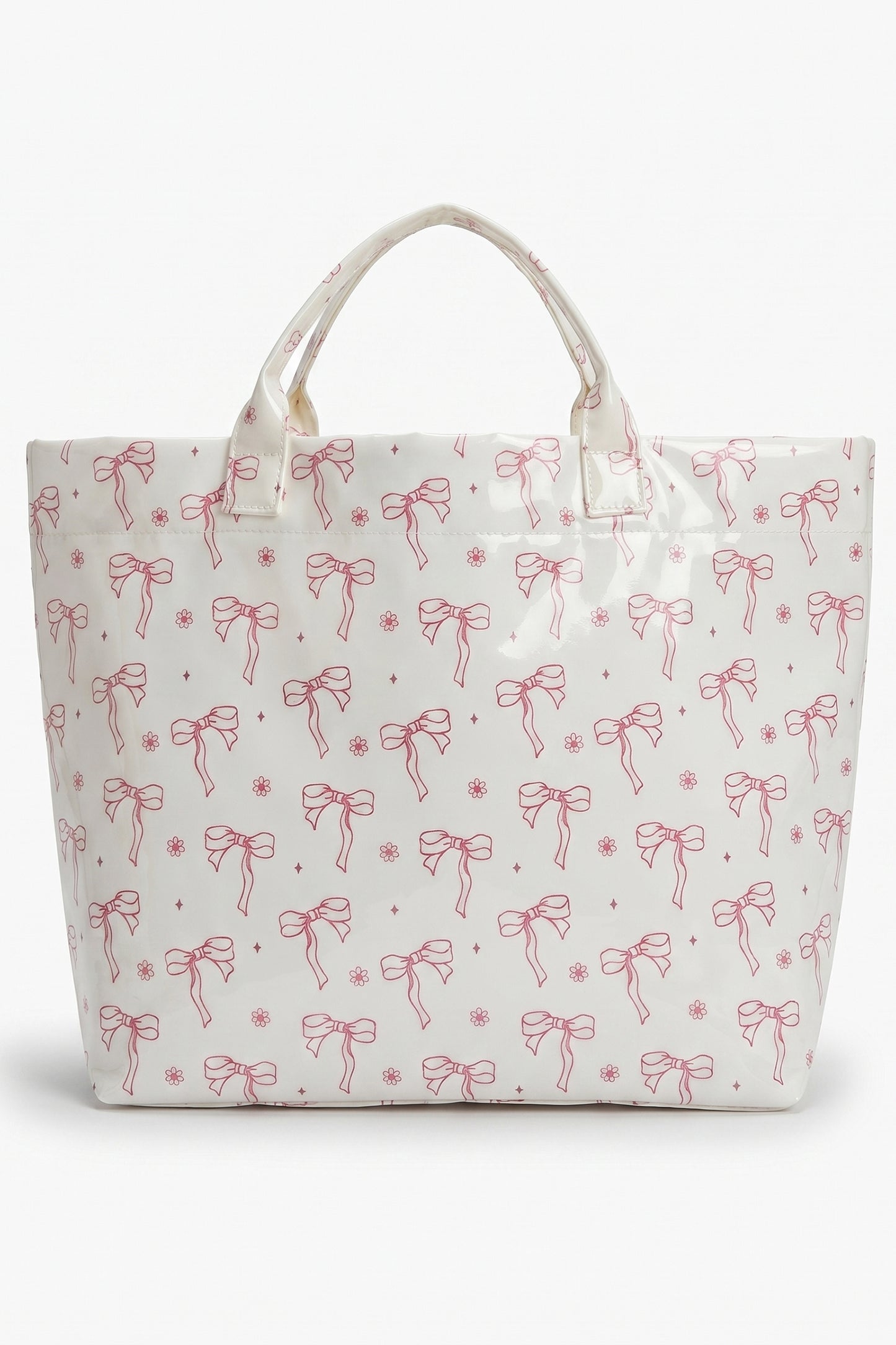 White Sweet Bow Flower Printed Sleek Vilnyl Tote Bag