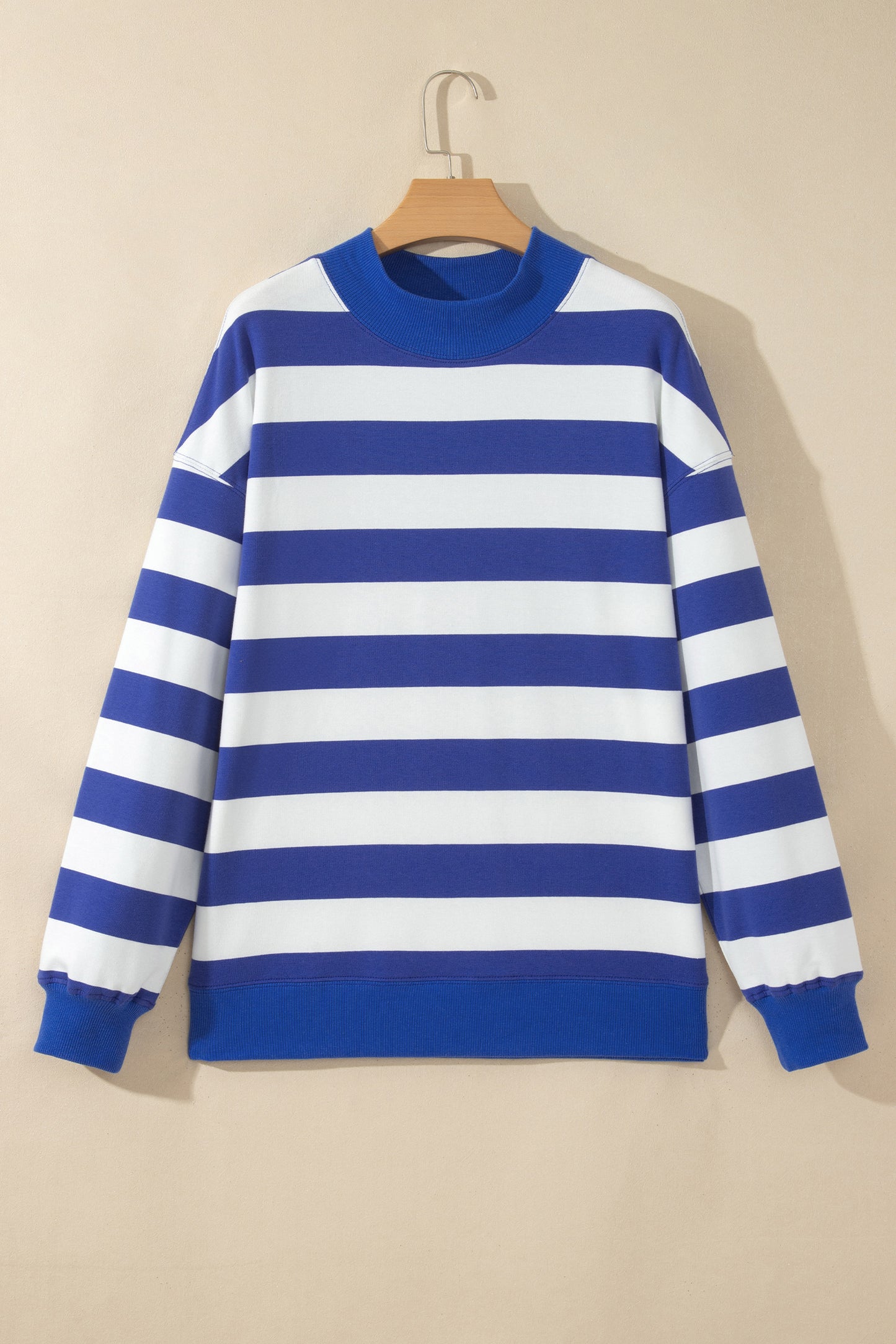 Blue Stripe Colorblock Mock Neck Relaxed Sweatshirt-Tops/Sweatshirts & Hoodies-[Adult]-[Female]-2022 Online Blue Zone Planet
