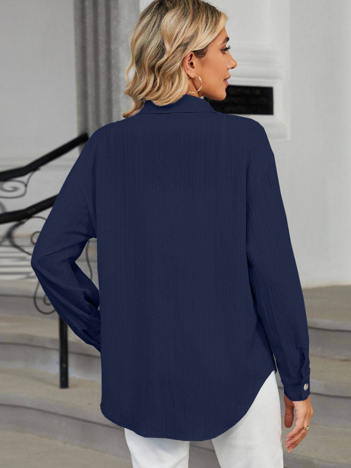 Collared Neck Long Sleeve Shirt-TOPS / DRESSES-[Adult]-[Female]-2022 Online Blue Zone Planet