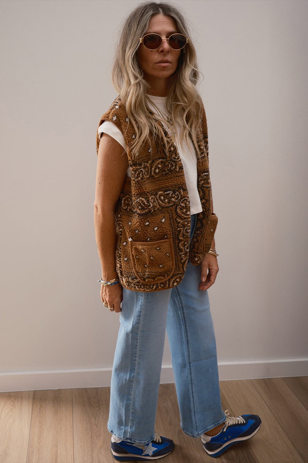 Brown Sherpa Paisley Print Pocketed Western Fashion Vest Jacket-TOPS / DRESSES-[Adult]-[Female]-2022 Online Blue Zone Planet