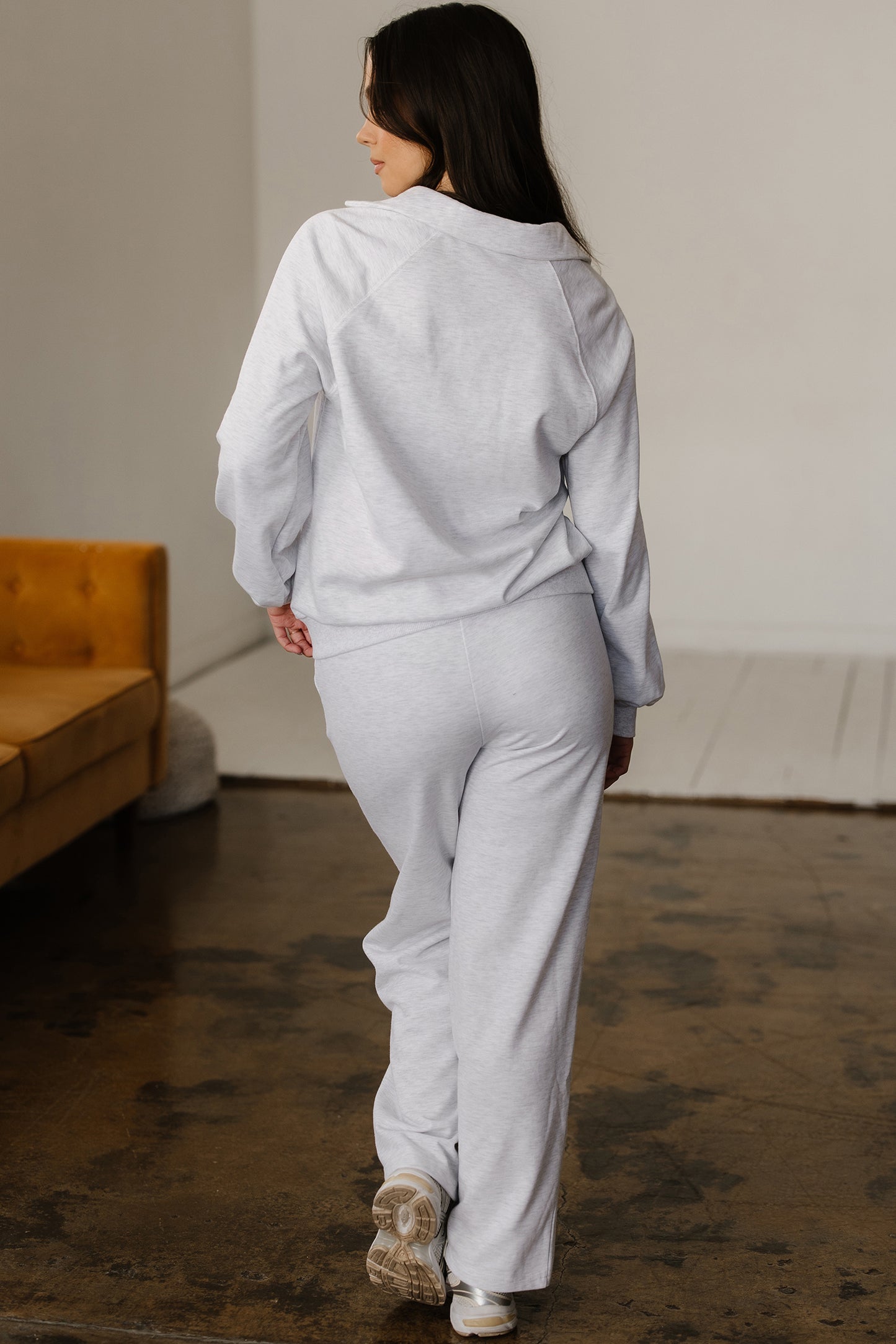Dark Khaki Polo Collar V Neck Pullover and Drawstring Sweatpants Set-Two Piece Sets/Pant Sets-[Adult]-[Female]-2022 Online Blue Zone Planet