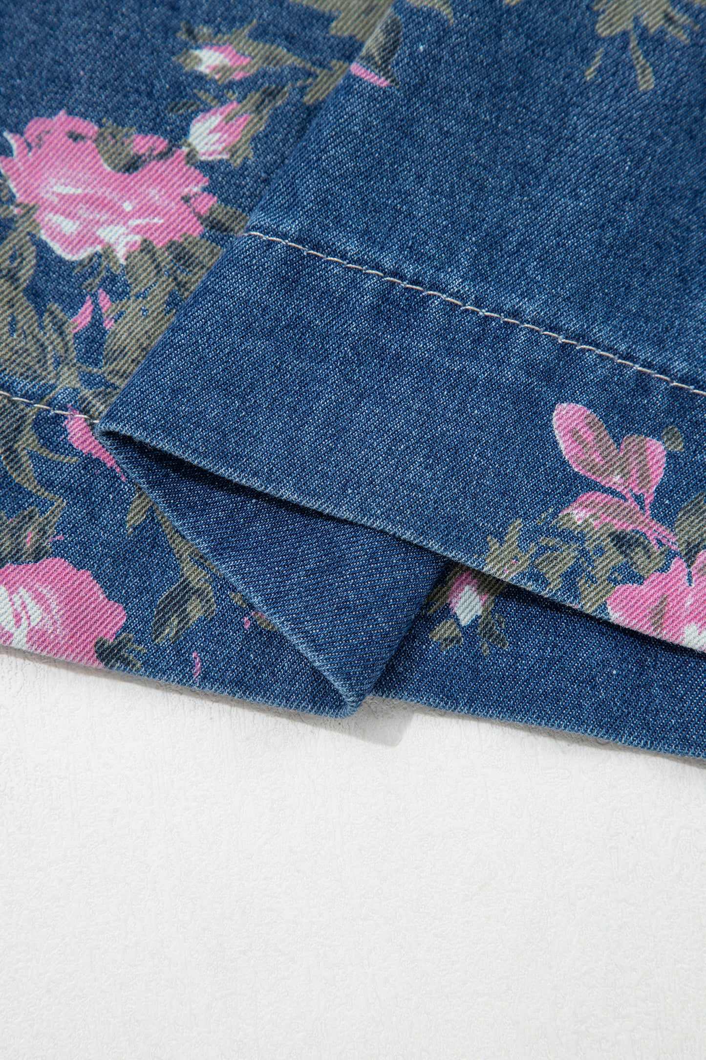 Blue Retro Floral Print Tie Elastic Waist Button Pintuck Wide Leg Jeans-Bottoms/Jeans-[Adult]-[Female]-2022 Online Blue Zone Planet