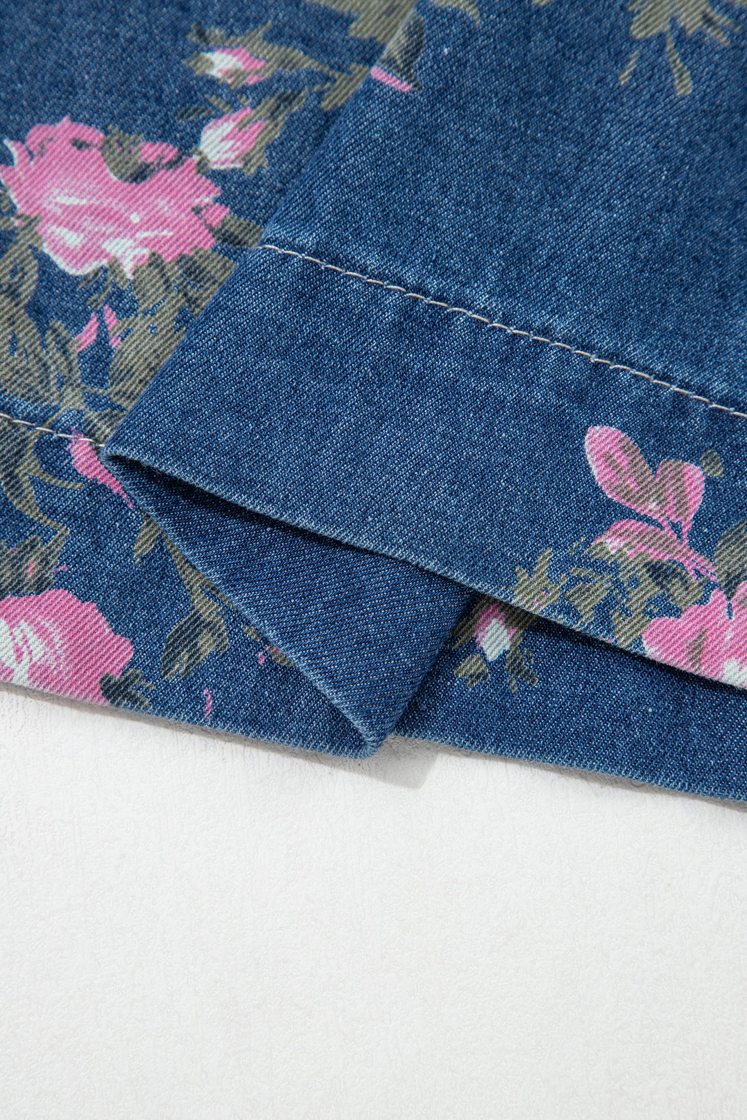 Blue Retro Floral Print Tie Elastic Waist Button Pintuck Wide Leg Jeans-Bottoms/Jeans-[Adult]-[Female]-2022 Online Blue Zone Planet