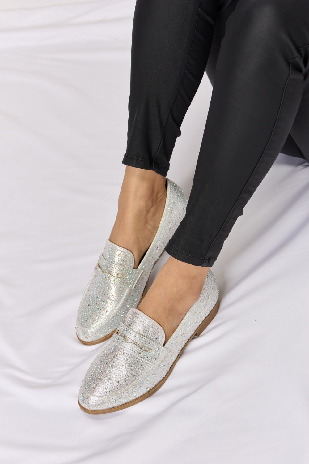 Forever Link Rhinestone Point Toe Loafers-SHOES-[Adult]-[Female]-SILVER-6-2022 Online Blue Zone Planet