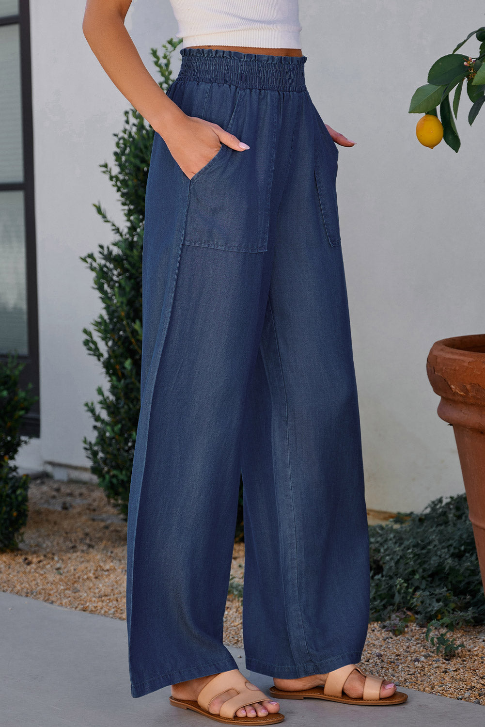 Wide Leg Pants with Pockets-BOTTOMS SIZES SMALL MEDIUM LARGE-[Adult]-[Female]-2022 Online Blue Zone Planet