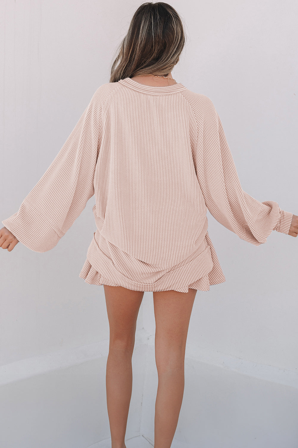 Blue Zone Planet | Jet Stream Corded Lantern Sleeve Top High Waist Ruffled Mini Skirt Set-Two Piece Sets/Two Piece Dresses-[Adult]-[Female]-2022 Online Blue Zone Planet