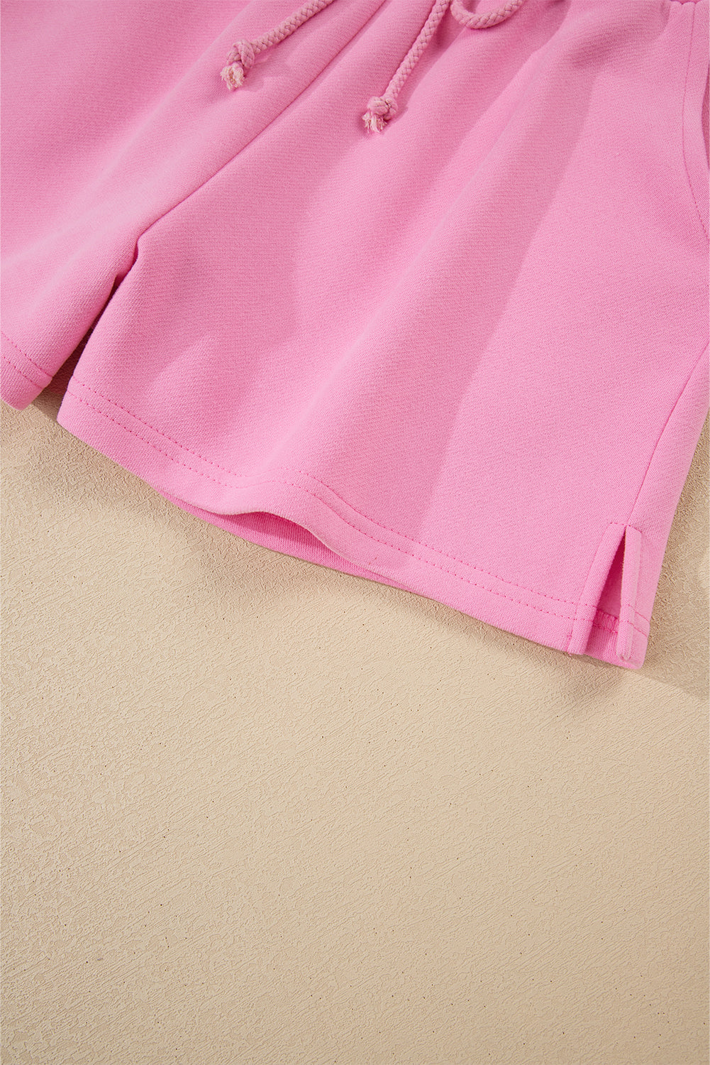 Strawberry Pink Color Block Pullover and Lace-up Elastic Waist Shorts Set-Two Piece Sets/Short Sets-[Adult]-[Female]-2022 Online Blue Zone Planet