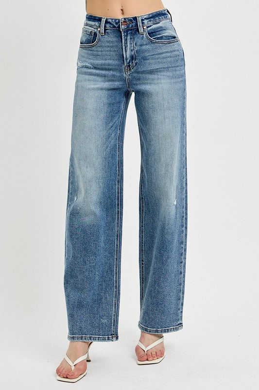 RISEN Full Size Distressed Wide Leg Jeans Plus Size-BOTTOMS SIZES SMALL MEDIUM LARGE-[Adult]-[Female]-2022 Online Blue Zone Planet