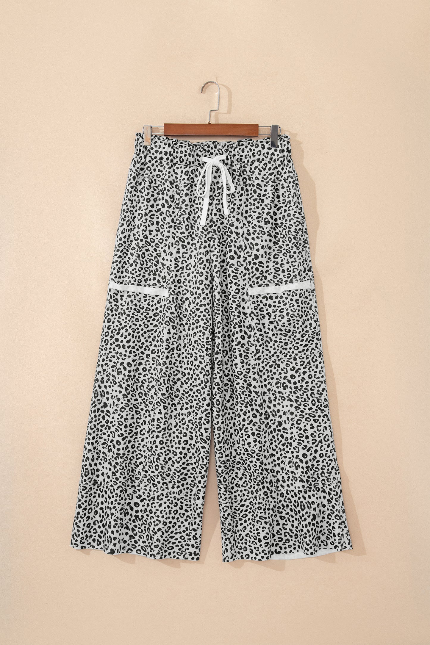Gray Animal Print Wide Leg Terry Knit Pants