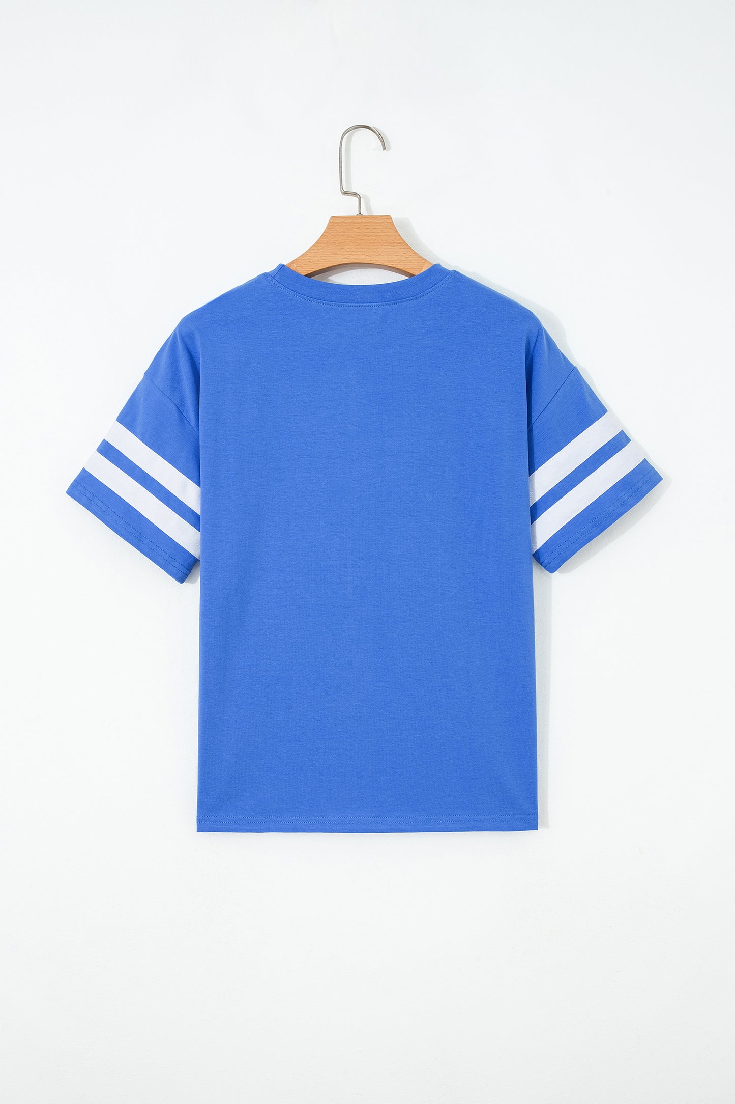 Dark Blue Varsity Striped Short Sleeve Crew Neck T Shirt-Tops/Tops & Tees-[Adult]-[Female]-2022 Online Blue Zone Planet