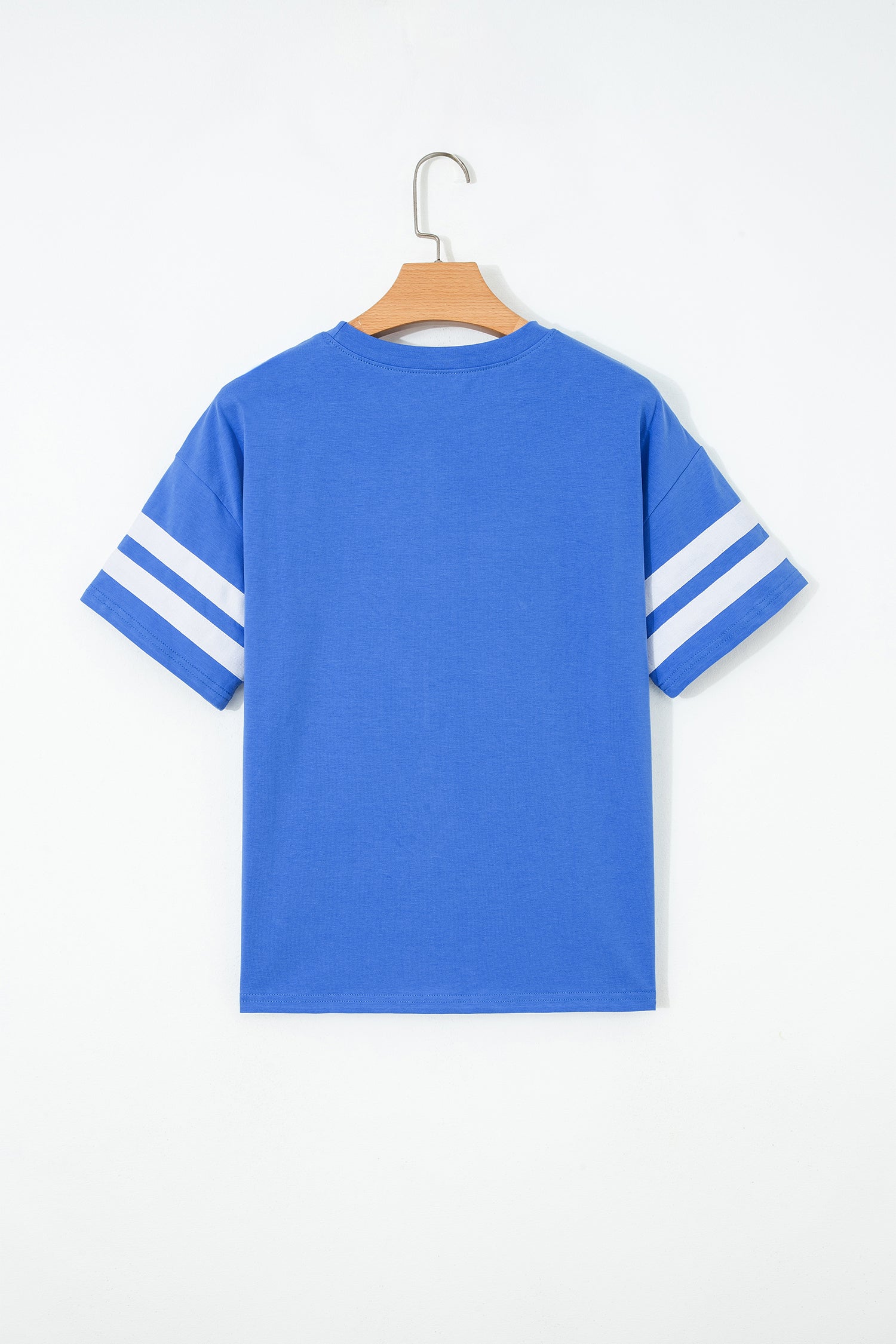 Dark Blue Varsity Striped Short Sleeve Crew Neck T Shirt-Tops/Tops & Tees-[Adult]-[Female]-2022 Online Blue Zone Planet