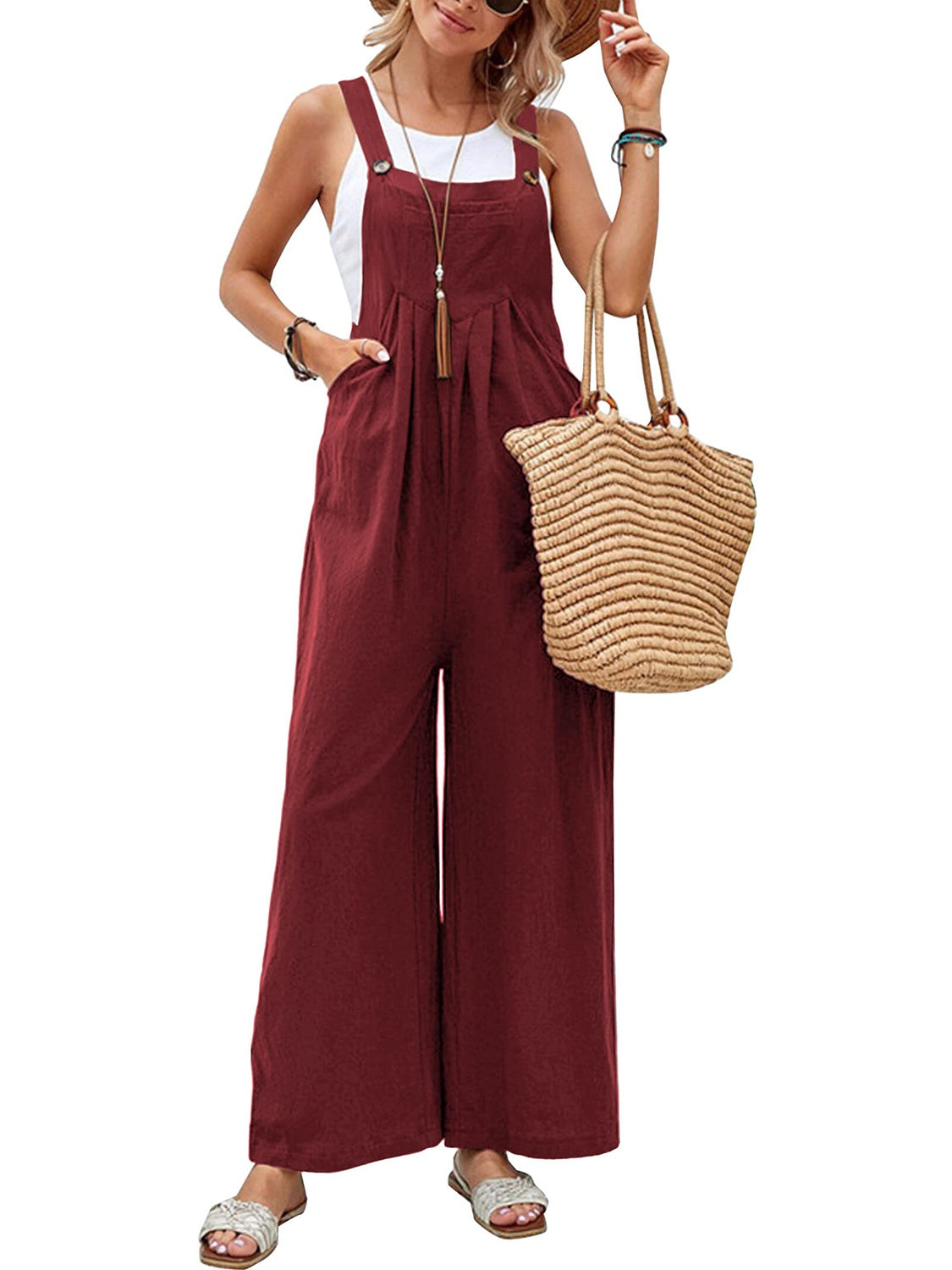 Blue Zone Planet | Full Size Square Neck Wide Strap Overalls-TOPS / DRESSES-[Adult]-[Female]-2022 Online Blue Zone Planet