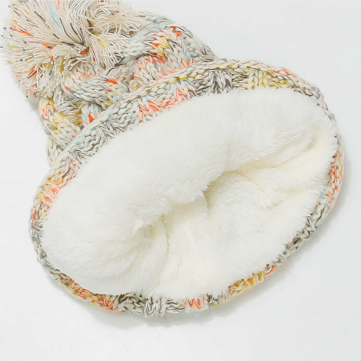 Contrast Cable-Knit Hat with Pompom-HATS-[Adult]-[Female]-2022 Online Blue Zone Planet