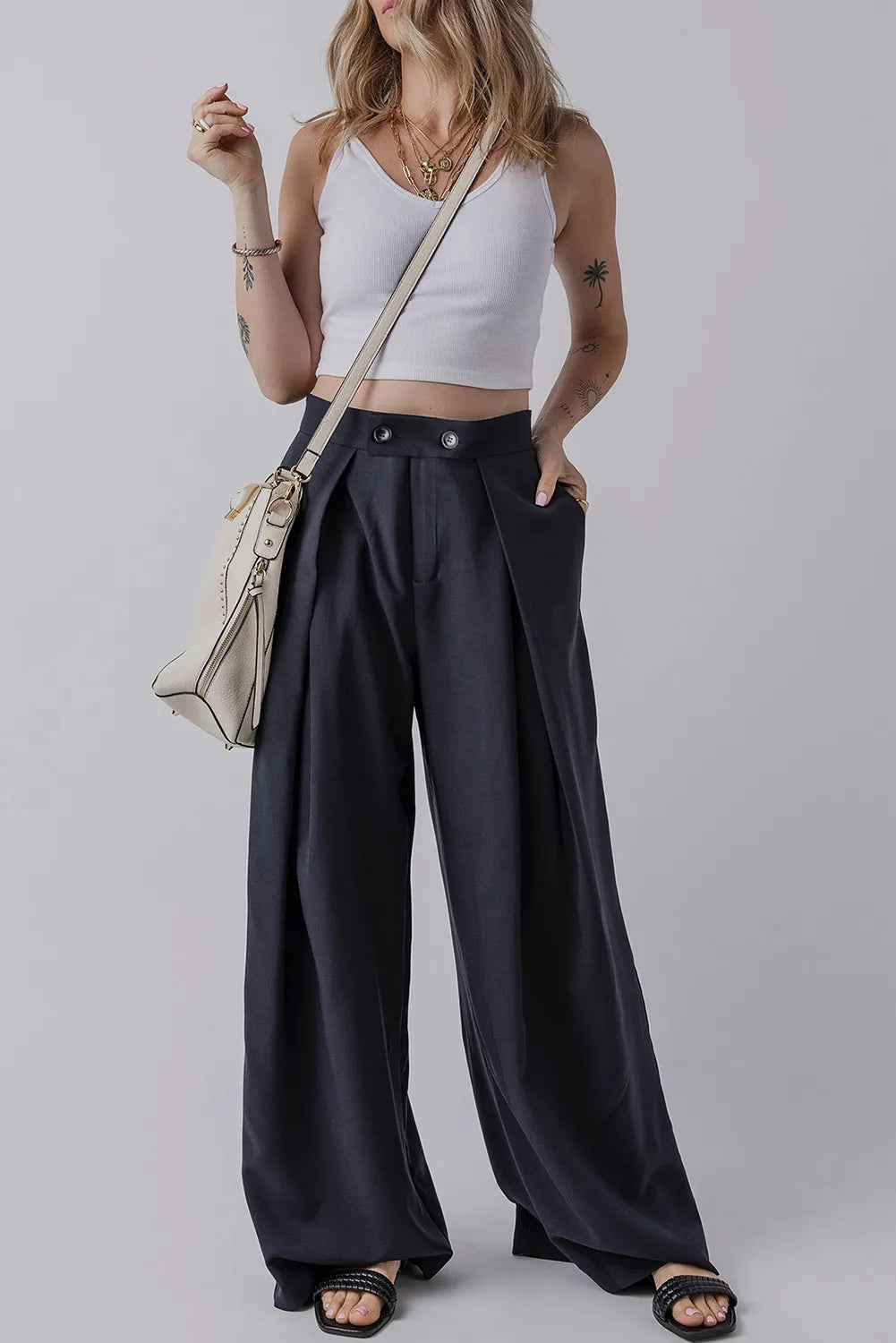 Blue Zone Planet | Wide Leg Pants with Pockets-BOTTOMS SIZES SMALL MEDIUM LARGE-[Adult]-[Female]-2022 Online Blue Zone Planet