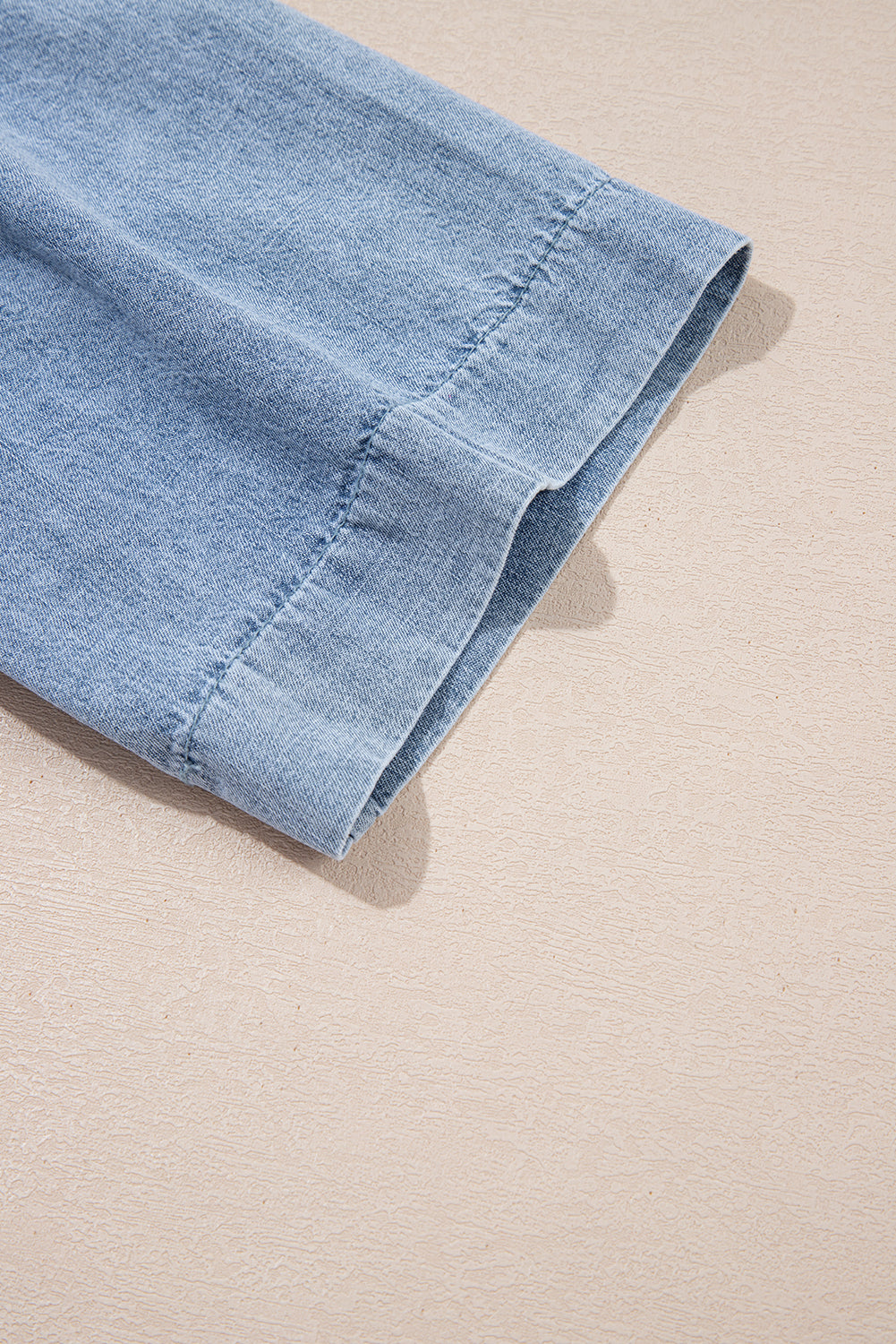 Myosotis Pintuck Pleats Puff Sleeve Split V Neck Summer Denim Top-Tops/Tops & Tees-[Adult]-[Female]-2022 Online Blue Zone Planet