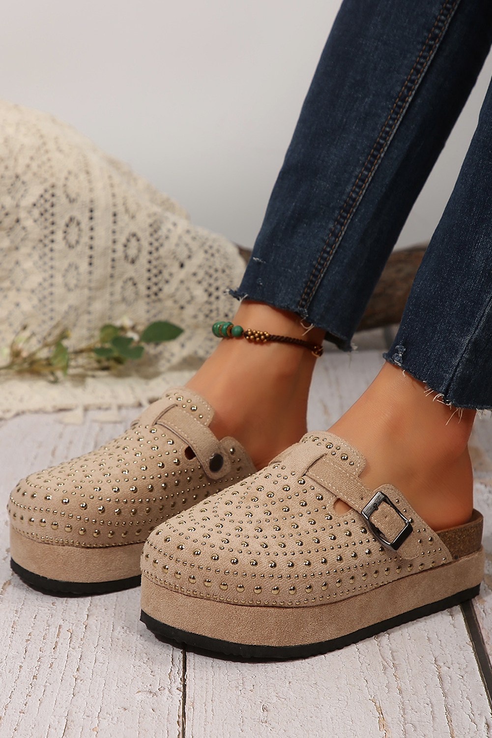 Parchment Vintage Studded Platform Slippers-Slides Shoes + Flip Flops-[Adult]-[Female]-2022 Online Blue Zone Planet