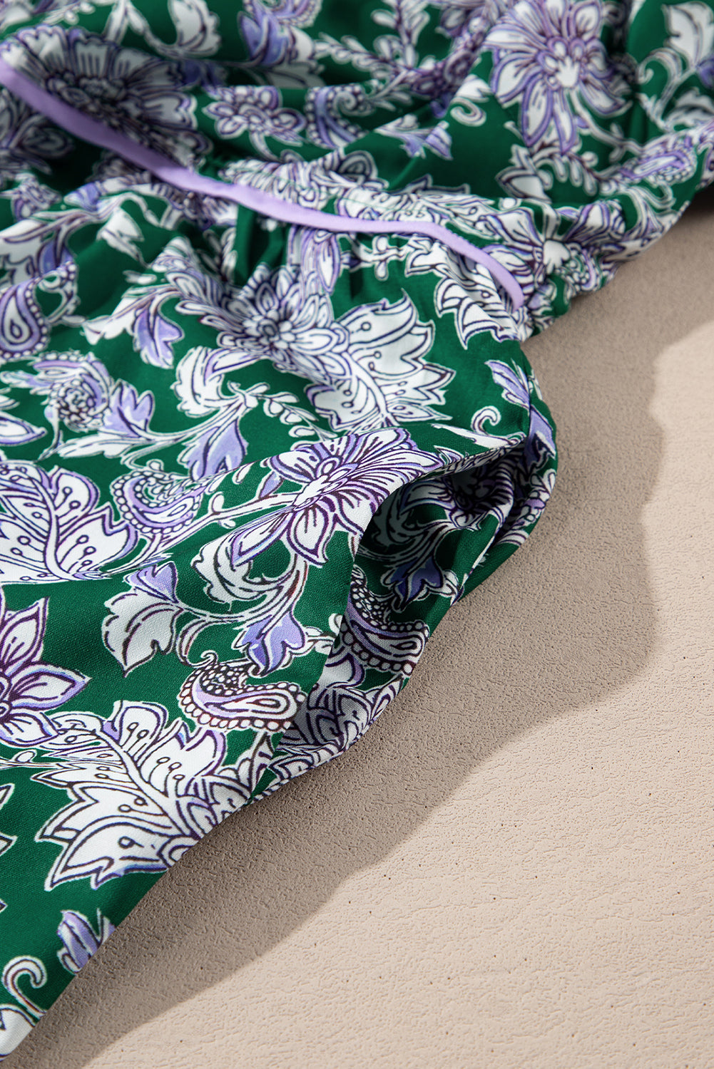 Blue Zone Planet | Green Floral Print Piping Trim Bubble Sleeve Square Neck Dress-TOPS / DRESSES-[Adult]-[Female]-2022 Online Blue Zone Planet
