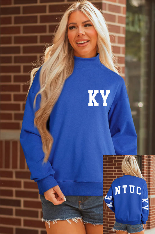 Dark Blue KY KENTUCKY Printed Mock Neck Sweatshirt-Graphic/Graphic Sweatshirts-[Adult]-[Female]-Dark Blue-S-2022 Online Blue Zone Planet