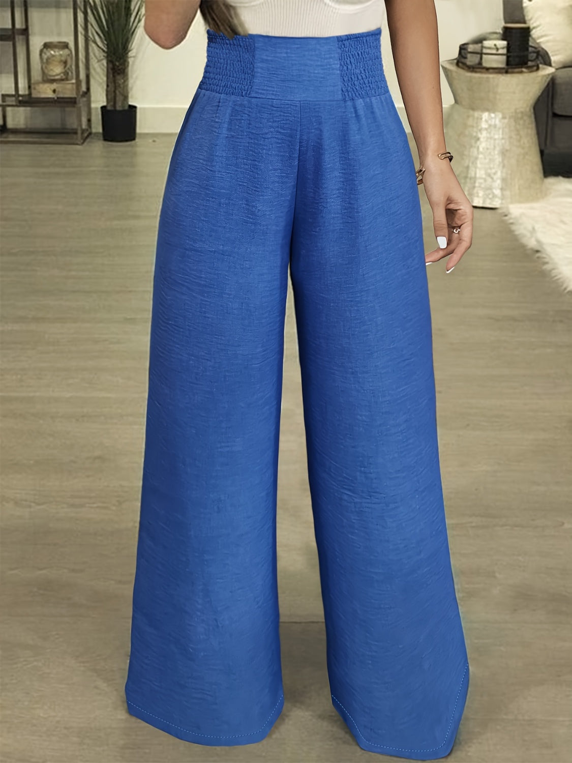 Plus Size High Waist Wide Leg Pants-BOTTOMS SIZES SMALL MEDIUM LARGE-[Adult]-[Female]-Royal Blue-1XL-2022 Online Blue Zone Planet