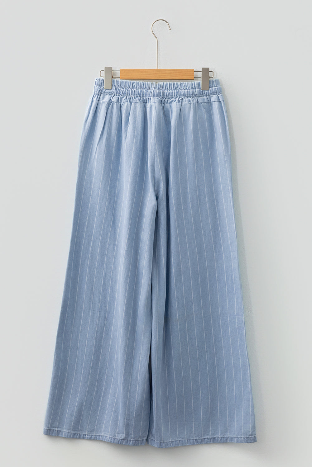 Sky Blue Stripe Chambray Wide Leg Tied Elastic Waist Trousers-Bottoms/Jeans-[Adult]-[Female]-2022 Online Blue Zone Planet