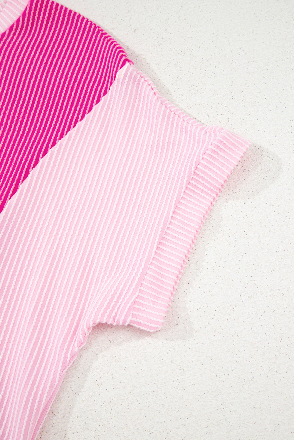 Rose Red 3D Spiral Ribbed Texture 2 Tones Patchwork Short Set-Two Piece Sets/Short Sets-[Adult]-[Female]-2022 Online Blue Zone Planet