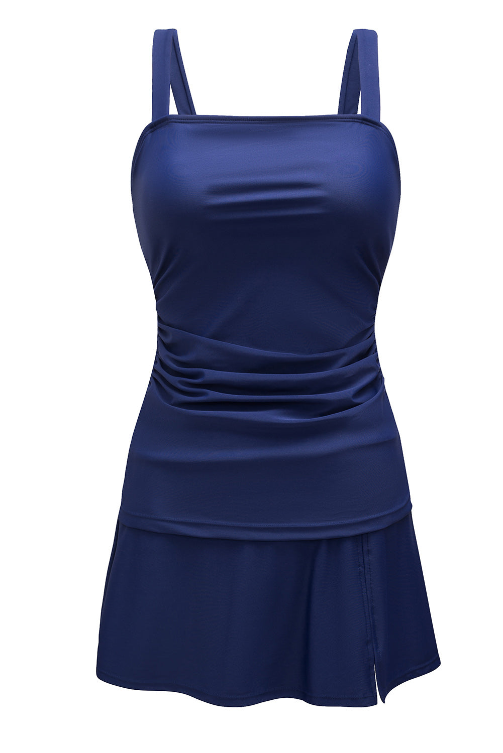 Green Solid Square Neck Sleeveless Tankini Swimsuit-Swimwear/Tankinis-[Adult]-[Female]-2022 Online Blue Zone Planet