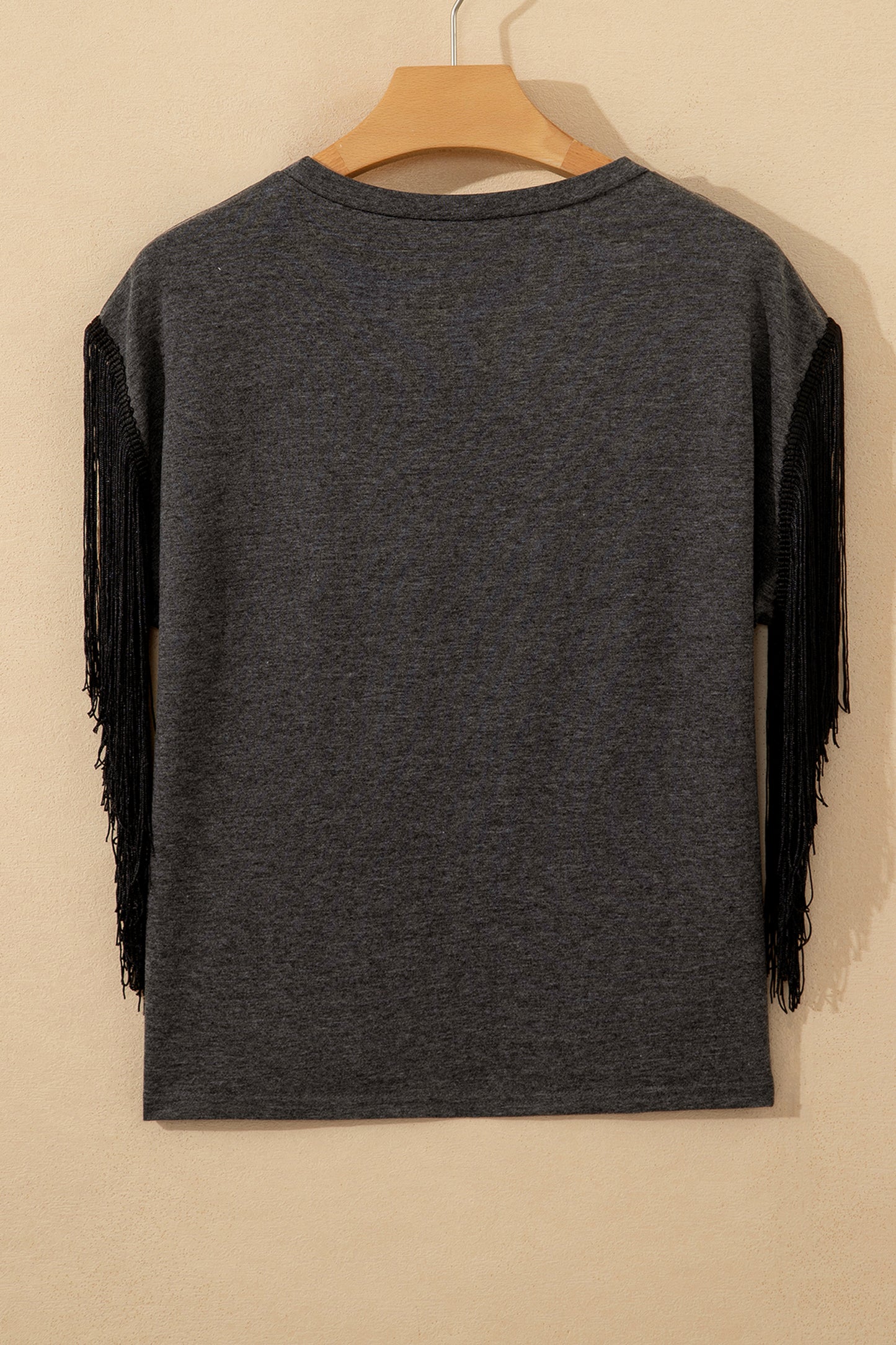 Carbon Grey Yee Haw Boots State Of Mind Fringed Sleeve Tee-Tops/Tops & Tees-[Adult]-[Female]-2022 Online Blue Zone Planet